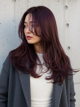 チェリーレッド/ハイレイヤーカット/ハッシュカット/シャギー