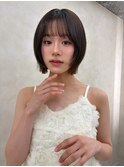 顔周りカット/縮毛矯正/ダークブラウン/コーラルピンク
