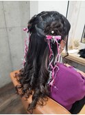 編み込みカチューシャ＋お花アレンジ