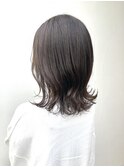 黒髪/グレーベージュ/レイヤーロング/前髪パーマ