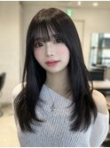 韓国ハッシュカット シースルーバング ロングレイヤー 