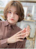 ■カーキベージュ抜け感ゆるふわボブパーマ314川口20代30代40代