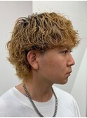 ダークアッシュニュアンスパーマ韓国マッシュベリーショート