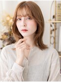 ピンクベージュブリーチなしくびれひし形ミディアムウルフ20代c8