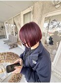 [ワインレッドカラー×ミニボブ]