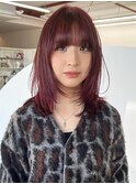 チェリーレッド/レイヤーカット/ブリーチなしダブルカラー