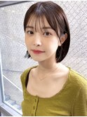 切りっぱなしボブチェリーブラウンミニウルフ前髪縮毛矯正表参道