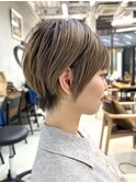 透明感カラー ボブ 前髪 ショート カラー ブリーチ&ダブルカラー