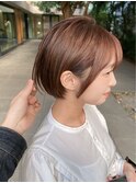前髪あり耳掛け丸みくびれショートボブ20代30代40代50代