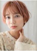 ピンクベージュ/小顔ショート/ブリーチ/ダブルカラー/20代30代e