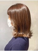 レッドブラウンミディアム似合わせカットイメチェンフルバング