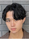 アップバングセンターパート7:36:4束感波巻きスパイラルパーマ
