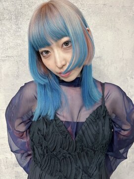 イェッカ(YECCA) オレンジとブルーのデザインカラー(ブリーチ2回~)