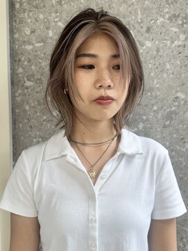 サンク 原宿 表参道(cinq) インナーカラーボブフェイスフレーミングミルクティーベージュ