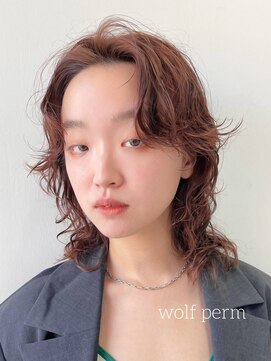ヘアー アイス 御器所本店(HAIR ICI) ハイトーンカラーウルフマッシュレイヤーパーマグレージュカラー