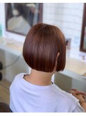 春カラーピンクブラウン酸熱ストレートミニボブ