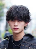 天神10代20代シャドウパーマゆるめメンズマッシュウルフカット