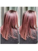 ハイライト/ピンク/セミロング