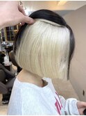 ダブルカラー外ハネボブインナーカラーハイライトケアブリーチ
