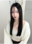 韓国風ストレート/黒髪ロング/艶ストレート/シースルーバング