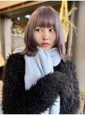外ハネミディアムバイオレットベージュミルクティーハイトーン