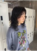 パーマ　ロングパーマ　黒髪