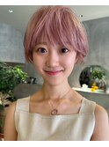 小顔ベリーショート×ピンク/夏カラー×大人ハンサム/トレンド