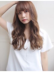 表参道ロングヘアイルミナカラーブラウンデジタルパーマ透明感