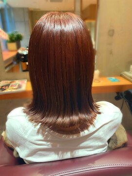 エン バイ ヘアーリーフ 西田辺店(EN by Hair Leafy) ミディー外ハネ/外ハネボブ/チェリーブラウン/ピンク系カラー