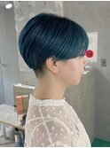 ショートアクアブルー/刈り上げマッシュ/ショートカット/表参道