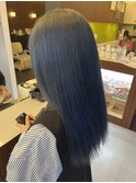 透明感ブルーブラック/ストレート/艶髪セミロング