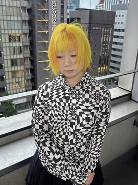 キイ ギンザ(k.e.y GINZA) ネオンイエローボブ×デザインカラー