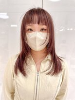 ヴェイン 渋谷(vain)&nbsp;ミディアムレイヤーボブラベンダーピンクぱっつん韓国風小顔ヘア