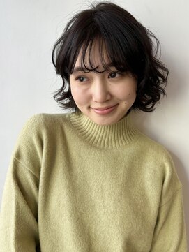 ガーデン 銀座(GARDEN) デジタルパーマ　ブルーブラック　伸ばしかけヘア　イメチェン