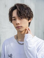 小久保styleフェザーパーマグレーブルーカラー刈り上げショート