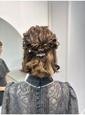 ハーフアップアレンジ/ボブヘアアレンジ/結婚式お呼ばれヘア