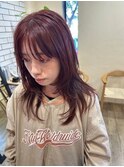 顔回りレイヤーカットナチュラルモードラベンダーピンク