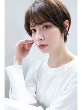 ムウ 難波(MOU) クールショートボブ前髪イメチェンピンクベージュ30代40代50代