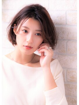 ソア 武蔵小杉(SOAR) かきあげ前髪ココアブラウングラボブひし形ショート抜け感ヘア