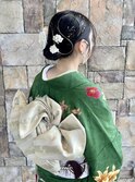 和装シンプルアップ水引き金箔大人可愛い着付けヘアセット