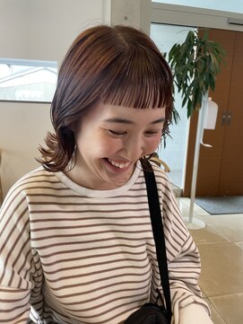 アチーブ ヘア デザイン(achieve hair design) ブリーチなし!オレンジカラーオン眉ボブ切りっぱなしミディ