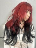 ツートン　赤　黒　レイヤーカット