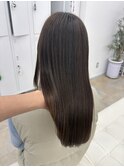 韓国顔まわりレイヤーカットグレージュオリーブベージュブラウン