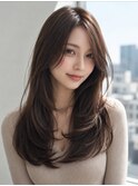 レイヤーカット/ダークブラウン/顔周りカット/くびれレイヤー