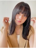 黒髪 レイヤー ストレートヘア 艶髪 前髪 顔まわり カット