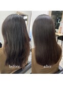 髪質改善カラー透明感カラーアッシュブラウンストレートロング