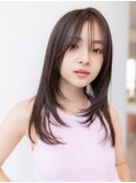 大人かわいい前髪セシルカットココアブラウンフリンジウェーブ