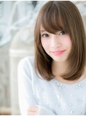 ココアベージュ斜めバング小顔ワンカールロブc5上尾20代30代40代