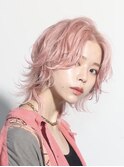 薄ピンクセンターパートウルフカット/中性男子にも◎