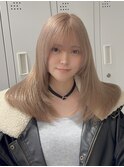 12861ミルクティーベージュ韓国風巻きホワイトブロンドロング